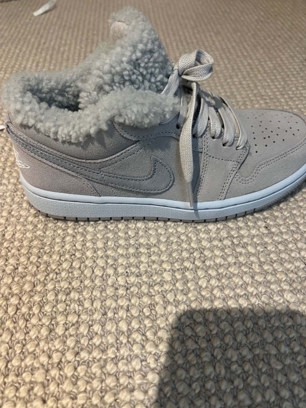 Nike Women's Air Jordan Light Gray Suede Shearling Low-Top Sneaker